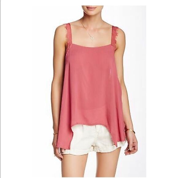 FREE PEOPLE WOMEN SzL LACE TRIM DOBBY DOT CAMI TOP size M - Picture 1 of 11